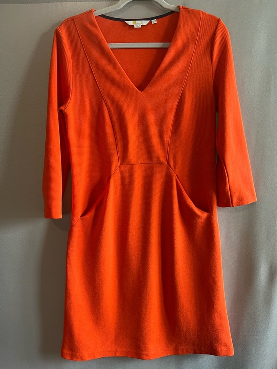 Boden Dresses & Skirts - Boden Orange Jasmine Ottoman Ribbed Knit V-Neck Shift Dress Pockets US 6R